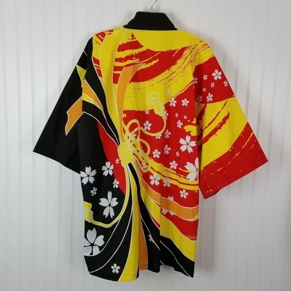 Haori Jacket Short Kimono Womens Vibrant Multicolor Cotton Japanese OS Statement - Picture 2 of 9